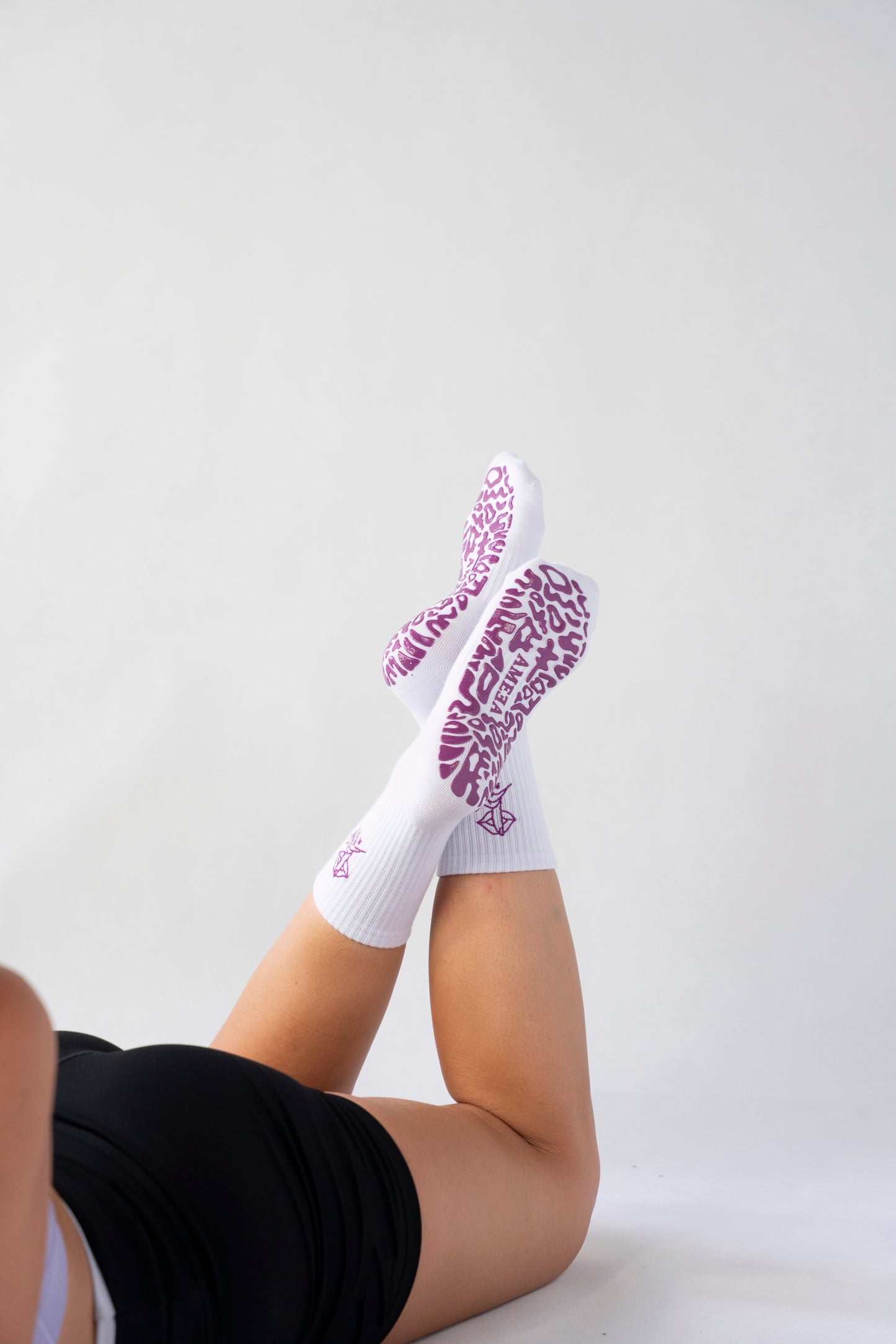 Embroidered Crew Grip Socks - White/Purple