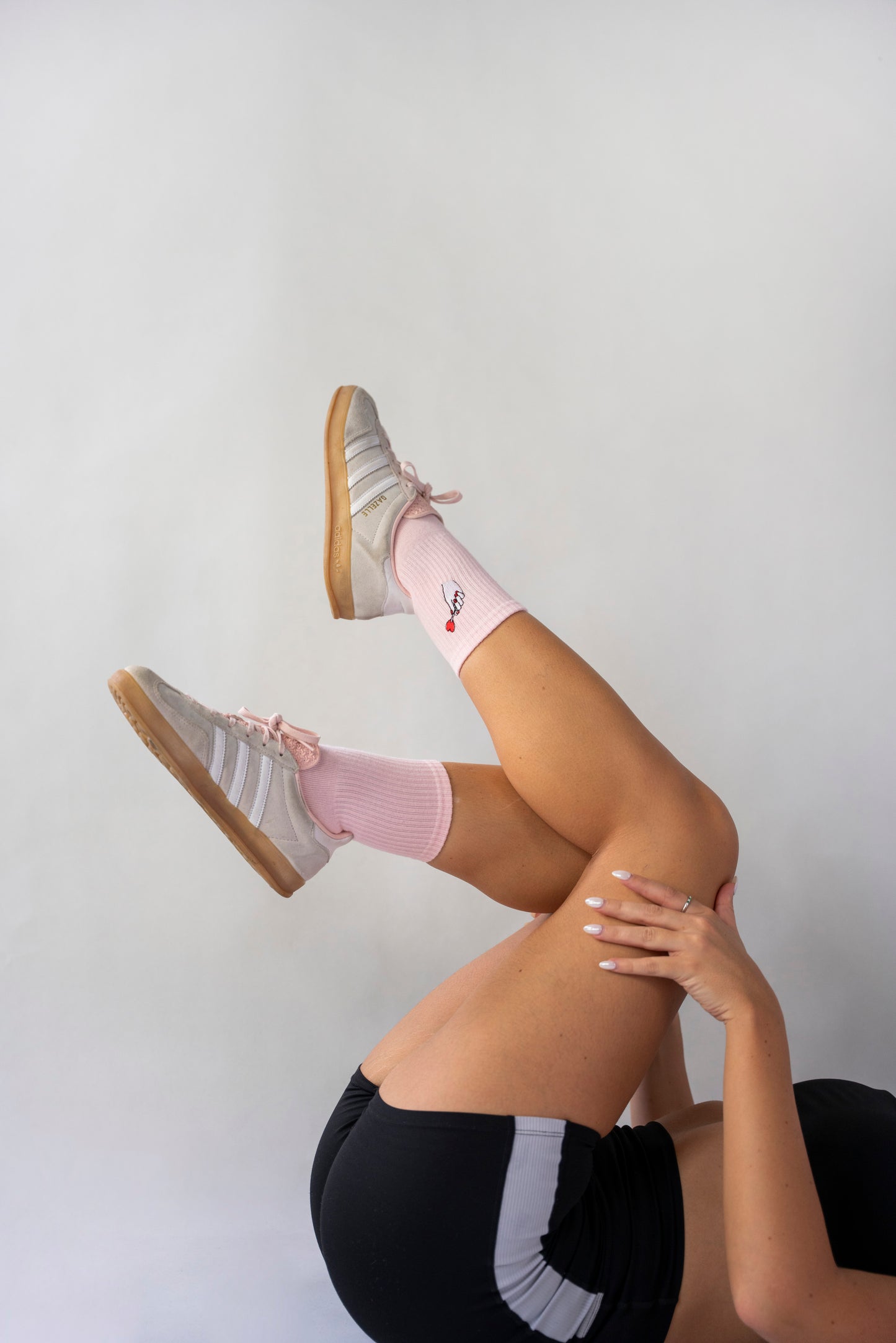 Embroidered Crew Grip Socks - BabyPink/Red