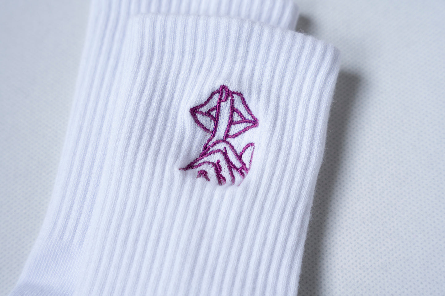 Embroidered Crew Grip Socks - White/Purple